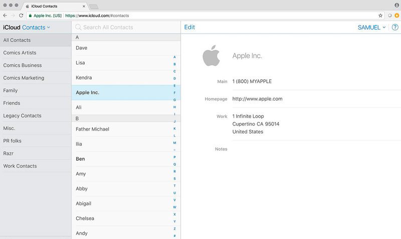 Контакты в iCloud